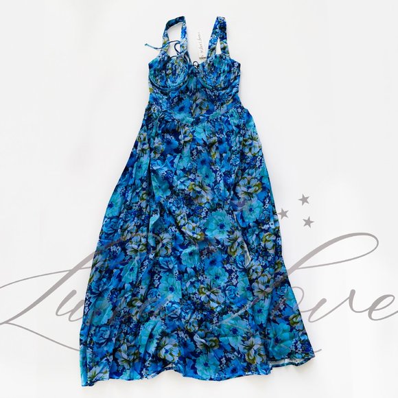 FOR LOVE & LEMONS Astor Floral Print Midi Dress In Blue NWT - Picture 4 of 10